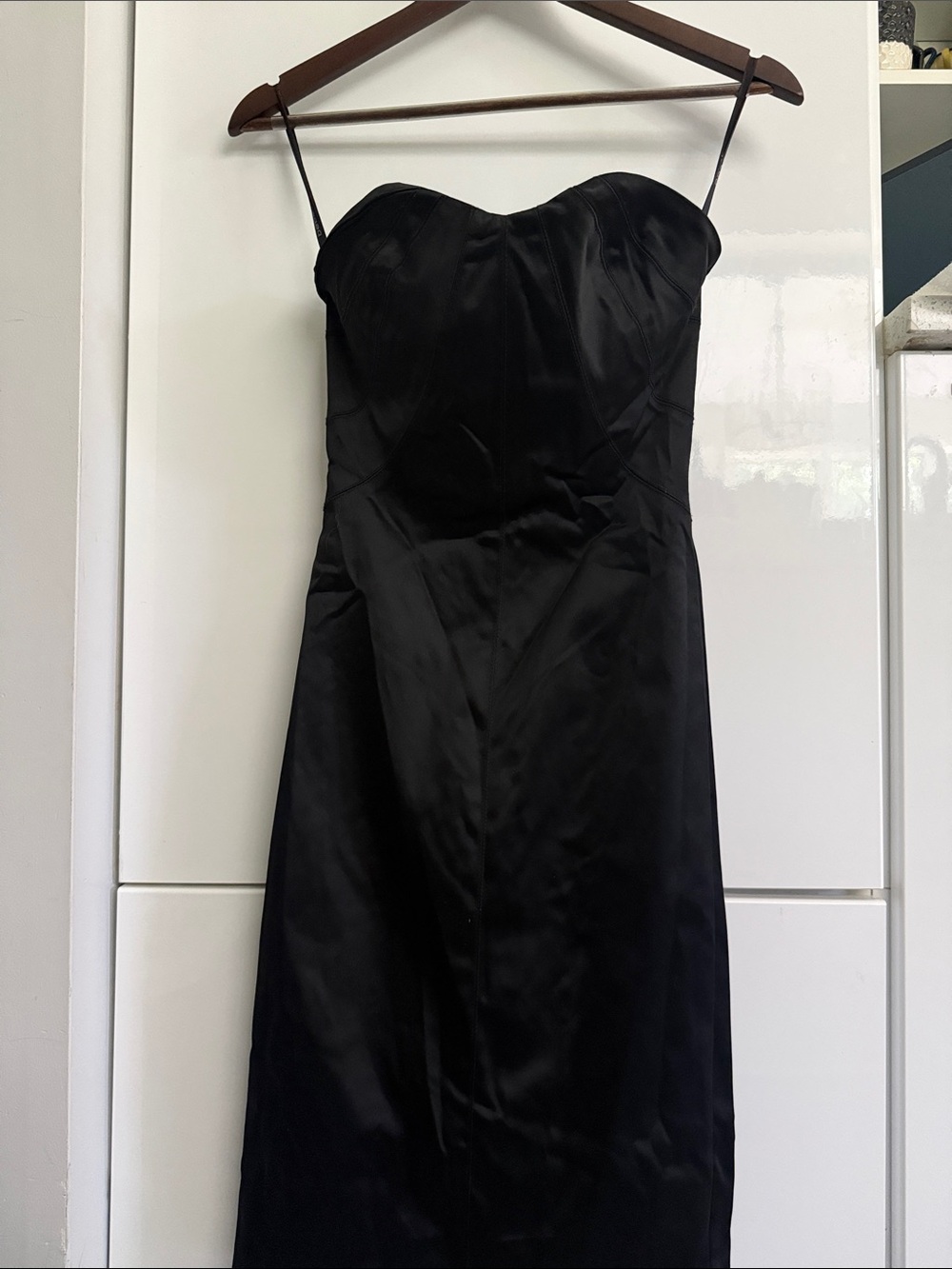 bebe Black Strapless Satin Sweetheart Dress